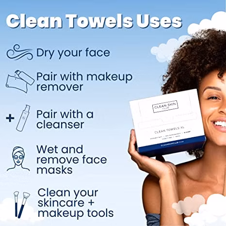 Clean Skin Clean Towels XL, полотенце для лица на биологической основе, одноразовая салфетка для лица, мочалка для лица, сухие салфетки для снятия макияжа, ультрамягкие, 50 CT, 1 упаковка